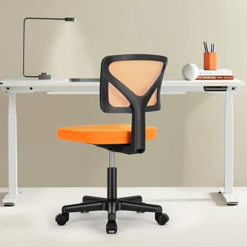 Sweetcrispy Small Office Chair, Ergonomic Low-Back Mesh Rolling Work Swivel Chairs with Wheels, Armless Comfortable Seat Lumbar Support for Home, Bedroom, Study, Student, Adults,Classic Orange 7