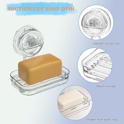 MJXKBB Soap Dish for Shower Clear Acrylic Soap Holder with Self-Draining Design No Drilling Required Strong Fixation for RV Bathroom and Kitchen Easy to Clean and Space Saving 5