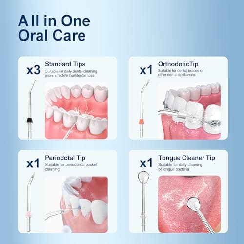MOCEL Water Dental Flosser Oral Irrigator with 5 Modes, 350ml Cordless Water Teeth Cleaner Pick 6 Tips, IPX7 Waterproof Rechargeable Portable Powerful Battery for Travel & Home Braces & Bridges Care 5
