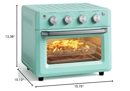 SIMOE 19QT Oven & Toaster, Retro Air Fryer + Convection Toaster Oven, 7 in 1 Combo with Bake, Toast, Broil & Warm Options, 5 Accessories & Recipe Book, Stainless Steel, 1550W, (Turquoise) 10