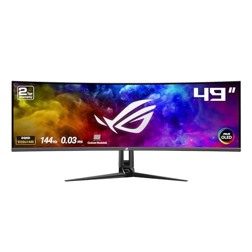 ASUS ROG Swift 49” Curved QD-OLED Gaming Monitor (PG49WCD) - Dual QHD 32:9 (5120x1440), 144Hz, 0.03ms, G-SYNC Compatible, Smart-KVM, 90W USB-C PD