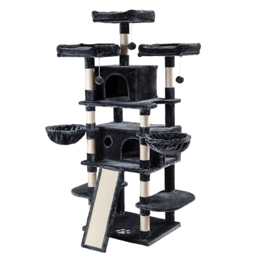 Allewie 68 Inches Cat Tree/House and Towers for Big Feline/Scratching Post/Multi-Level Large Kitty Climbing Tree with Condo/Smokey Grey 9