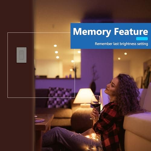 LIDER Dimmer Paddle Switch for Dimmable 300W LED/CFL Lights, 1-Pole or 3-Way, 120 V, Modern Upgrade, UL Listed, Wall Plate Included, White 2