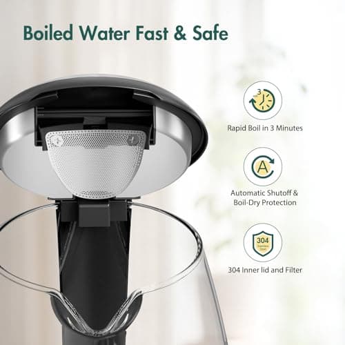 Brightown Electric Glass Kettle for Tea and Coffee, BPA-Free, Fast Boiling, Auto Shut-Off, 1.7 L, 1500W 5