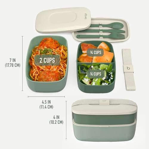 Bentgo Classic - Adult Bento Box, Stackable 3-Compartment Lunch Box with Removable Utensil Set and Sealing Strap, BPA-Free, Food Container Ideal for Meal Prep, Work, and On the Go (Khaki Green) 6