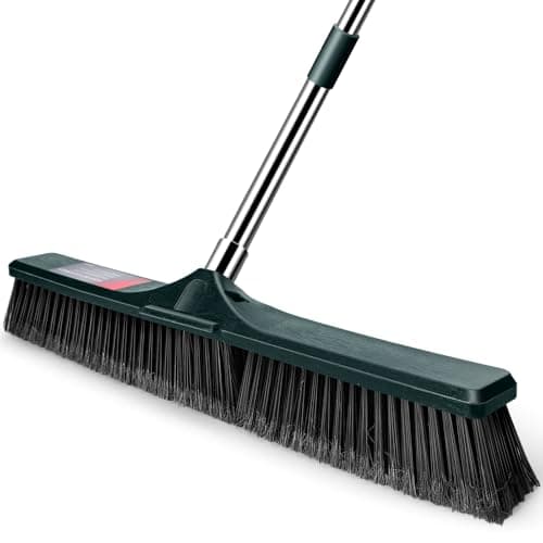 MASTERTOP 24" Push Broom Outdoor, Heavy Duty Garden Brush Broom with 58" Long Handle and Stiff Bristles,Commercial Outdoor Broom for Deck Driveway Garage Yard Patio Warehouse Concrete Floor Cleaning