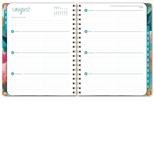 HARDCOVER Academic Year 2025-2026 Planner: (June 2025 Through July 2026) 8.5"x11" Daily Weekly Monthly Planner Yearly Agenda. Bookmark, Pocket Folder and Sticky Note Set (Teal Floral) 4