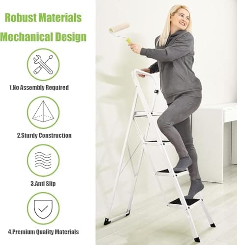 Soctone Step Ladder 4 Step Folding with Anti-Slip Pedal, Lightweight 4 Step Ladder with Handrails, 330 lbs Capacity Perfect for Kitchen & Household, White 7
