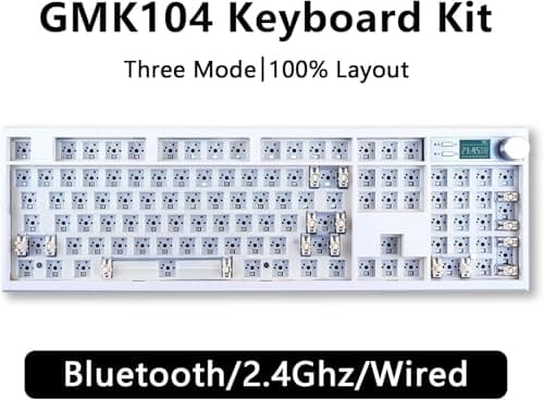 GMK104 Barebones Keyboard Kit with Screen&Knob,QMK/VIA Programmable BT5.0/2.4GHz/Type-C Tri-Mode Gasket Mounted Hot Swap RGB Backlit Full Size Custom PCB Kit DIY Mechanical Keyboard for Win/Mac(White) 8