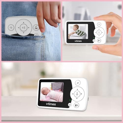 VTimes Video Baby Monitor with Camera and Audio - 2.4" LCD Screen, Portable Baby Camera Monitor No WiFi Night Vision VOX Mode Feeding Alarm 1000ft Range Ideal for Baby/Elderly/Pet 8