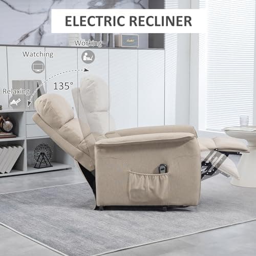 HOMCOM Power Lift Recliner Chair for Elderly, Easy Assembly, Fabric Lift Chair for Adults, Recliner Sofa with Remote Control, Side Pockets for Living Room, Beige 5