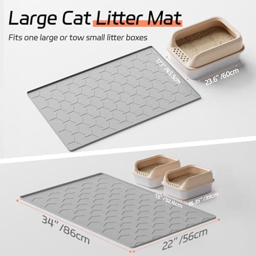 Bulkniu Large Silicone Cat Litter Mat, Waterproof/Urineproof, Litter Recycling, Easy to Clean, Soft on Kitty Paw (22"X34"- Grey) 5