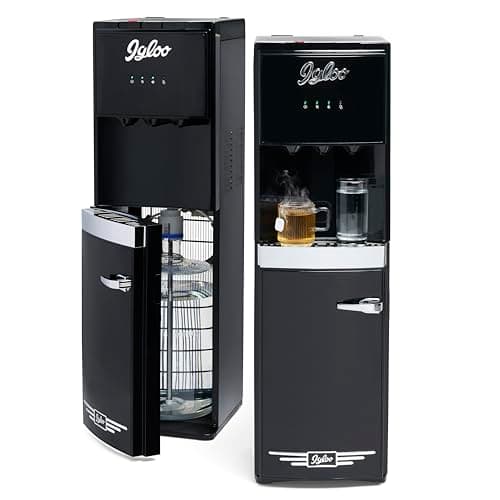 Igloo Retro Bottom Load Water Dispenser, Hot, Cold or Room-Temperature Options, Holds 3 or 5 Gallon Bottles, Child Safety Lock, Perfect for Homes, Kitchens, Dorms, Black