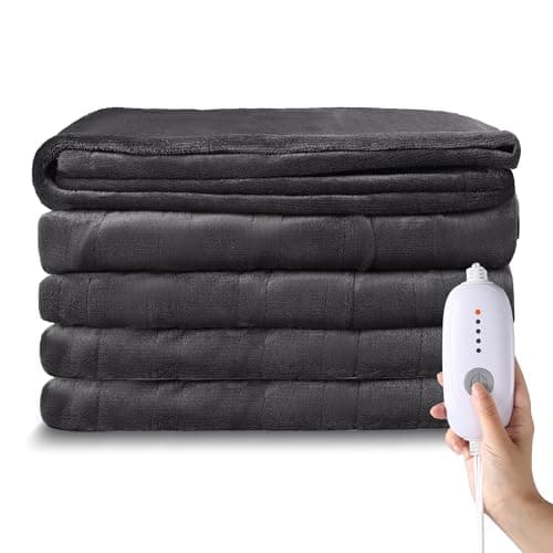 Minervada Heated Blanket Electric Blanket Twin Size 62''x84'', 5 Heating Levels 10 Hour Auto Shut Off Cozy Warmer Flannel Blanket ETL Certification - Dark Grey