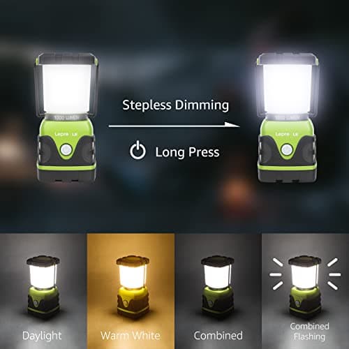 LE 1000LM Battery Powered LED Camping Lantern, Waterproof Tent Light with 4 Light Modes, Camping Essentials, Portable Lantern Flashlight for Camping, Emergency Light, Power Outages, Not Rechargeable 4