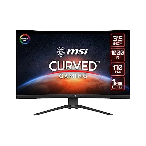 msi MAG325CQRF QD, 31.5" Gaming Monitor, 2560 x 1440 (QHD) Rapid VA with Quantum Dot, 1 ms, 170Hz, FreeSync Premium, HDR Ready, 1000R, HDMI, DisplayPort, Tilt and Height Adjustable.