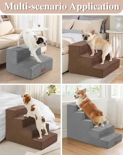 GGIB Grey Dog Stairs for Small Dogs, Pet Stairs for Beds and Couch, 14" H, Pet Steps with Non-Slip Bottom and High-Density Foam, 3-Tiers 6