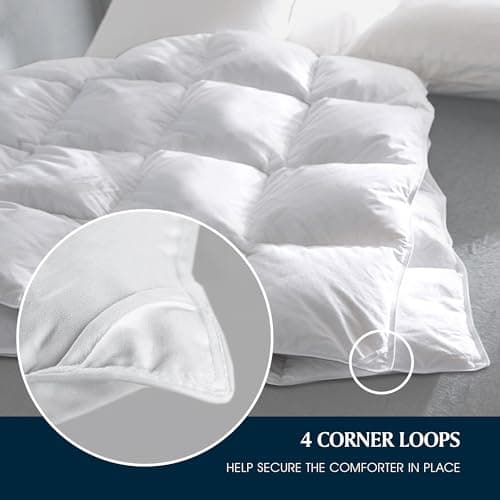 Serta Down Fiber Comforter Queen Size-All Season Duvet Insert, Luxury Fluffy Bed Comforter 100% Cotton 300 Thread Count Shell, Down Feather Fiber 500 Fill Power with Corner Taps, White 90x90inch 5
