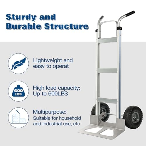 Hand Truck Heavy Duty, Hand Truck Dolly 400lbs Capacity, Dolly Cart with Pneumatic Tire for Moving Home, Workshop, Office (400LB) 5