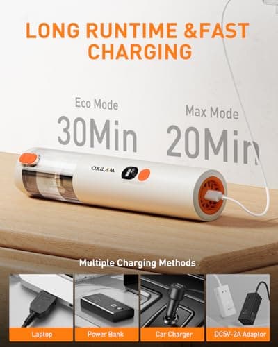 OXILAM Car Vacuum Handheld Vacuum Portable Cordless-14000PA High Power, Blow & Suction 2 in 1, Up to 30 Mins Runtime, Small Vacuum Cleaner for Home, Pet, Car, Office, Ideal Gifts for Men & Women 8