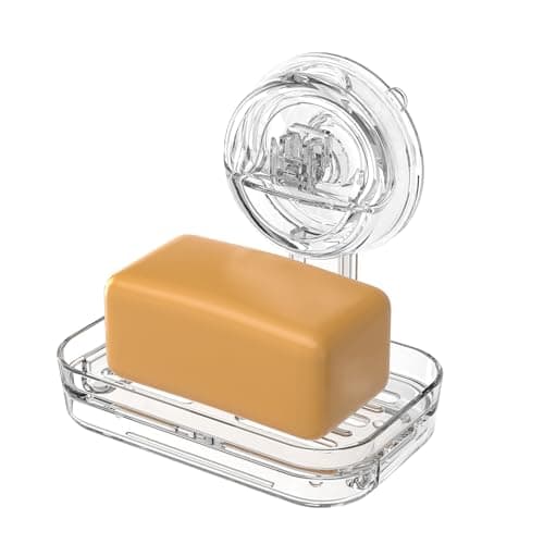 MJXKBB Soap Dish for Shower Clear Acrylic Soap Holder with Self-Draining Design No Drilling Required Strong Fixation for RV Bathroom and Kitchen Easy to Clean and Space Saving 7