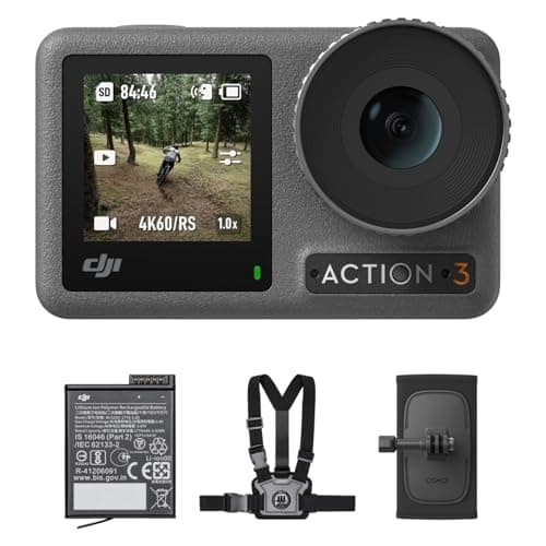 DJI Osmo Action 3 Outdoor Combo - 4K/120fps Action Camera with Chest & Backpack Strap Mount for Hiking and Cycling, Super-Wide FOV, HorizonSteady, Cold Resistant & Up to 320 Mins with 2 Batteries