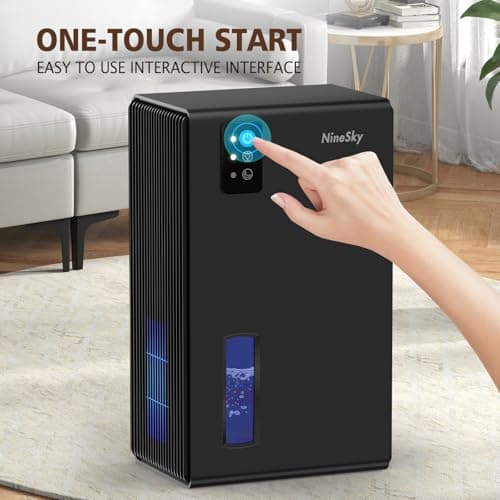 NineSky Dehumidifiers for Home, 95 OZ Water Tank, (1000 sq.ft) Dehumidifiers for Bathroom Bedroom Basement with Auto Shut Off,7 Colors LED Light(Black) 8