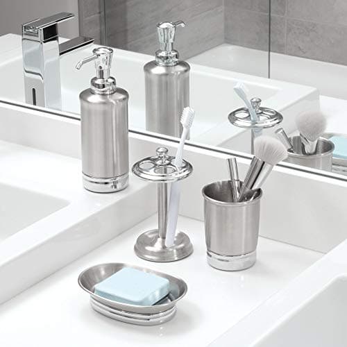 iDesign Steel Divided Toothbrush Holder Stand, The York Collection – Four Divided Compartments, 3.25” x 3.25” x 5.75”, Brushed Nickel & Polished Chrome 6