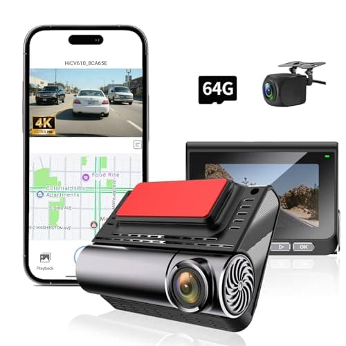 Dash Cam Front and Rear, 4K/2.5K Dual Channel Dashboard Camera Recorder, Night Vision, with Built-in Wi-Fi, GPS, App Control, Wide Angle, 24 Hours Parking Mode, G-Sensor, Included 64GB Card 5