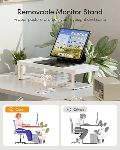 CubiCubi L Shaped Gaming Desk Computer Office Desk, 47 inch Corner Desk with Large Monitor Stand for Home Office Study Writing Workstation, White 5