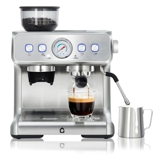 Garvee Stainless Steel Espresso Machine with Grinder & 20 Bar Pressure, 2.8L Removable Water Tank, Milk Frother Steam Wand for Latte/Cappuccino - Adjustable Shot Volume, Professional Home/Office Use