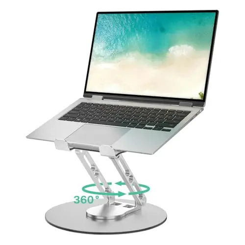 GleYo Laptop Stand for Desk Adjustable Computer Stand with 360 Rotating Base Ergonomic Laptop Riser Mount for Desk Foldable Protable Computer Desk Fits with MacBook Pro Air, Round