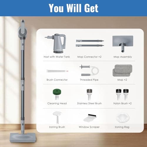 FEPPO Steam Mop & Handheld Steam Cleaner for Home and Floor Cleaning, 15s Heat-Up, 230°F Powerful Steamer with 10in1 Multi-Purpose Attachments for Floor,Hardwood,Tile,Grout,Window,Kitchen,Bath 9