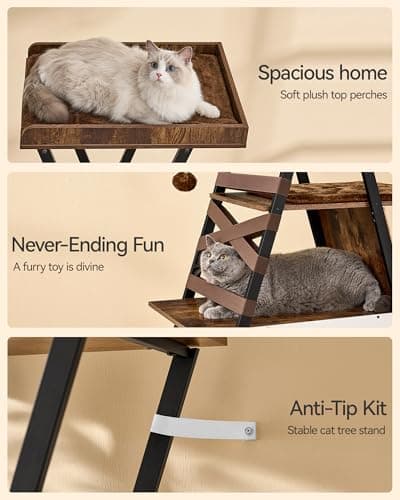 FourFurPets 72.4" Modern Cat Tower for Indoor Cats - Multi-Level Condo With Caves, Tall Tree With Scratching Board, Wooden Tower With Large Perch, Removable Pads, Rustic Brown 8