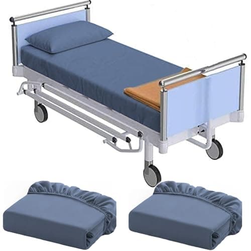 2 Pack Hospital Bed Sheets Hospital Bed Fitted Sheets for Home & Hospital Care Beds, Soft Hospital Bed Sheets with Elastic Grey Cotton Soft 36" x 80" x 9" (Blue)