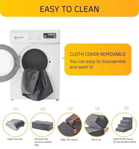 ABCPET Dog Stairs for Bed, Dog Steps for Bed Couch Sofa, 35D Foam Extra Wide Pet Steps for Small Dogs and Cats, Pet Stairs with Non-Slip Bottom Grey, 2 Steps 8