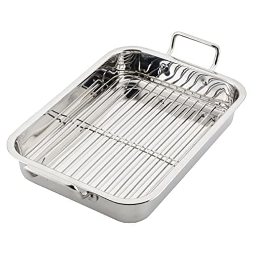 Farberware Classic Traditions Stainless Steel Roaster/Roasting Pan with Rack, 17 Inch x 12.25 Inch 12