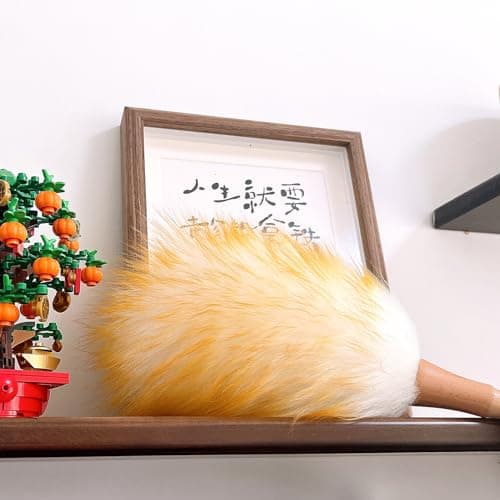 FeelfunFeather Feather Duster, Lambswool Duster for Cleaning,with Solid Wooden Handle,Leather Hang Strap,Anti-Static 14.9 inch Washable Reusable Small Hand Duster(Natural) for Office, Home and Car 8
