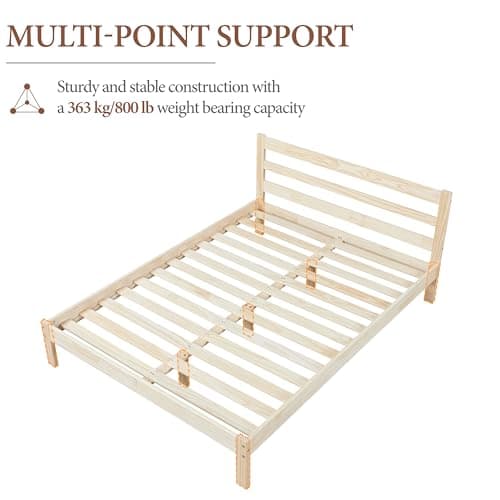 Yaheetech Queen Bed Frame Solid Pine Wood Platform Bed with Paneled Headboard, Wicklow Style/Wooden Slats Support/Noise-Free/7.5 inch Space Underneath/No Box Spring Need/Easy Assembly, Wood Queen Bed 8
