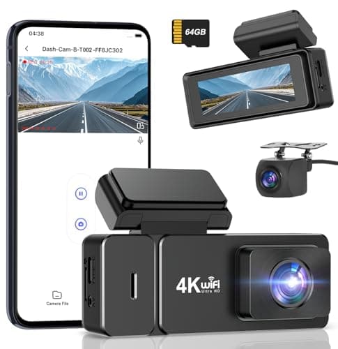 Otovoda Dash Cam Front and Rear, 4K+1080P WiFi Dual Dash Cam, with Free 64GB Card, Dash Camera for Cars with APP, 2.99” IPS Car Camera, Night Vision, 170°Wide Angle, 24H Parking Mode, Loop Recording