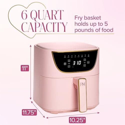 Paris Hilton Air Fryer, Large 6-Quart Capacity, Nonstick Made without PFAS, Touchscreen Display, 8-in-1 (Air Fry, Roast, Broil, Bake, Reheat, Keep Warm, Pizza, Dehydrate), Dishwasher Safe, Pink 7