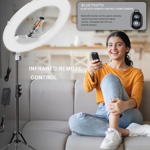 18 Inch Ring Light Kit, 55W6700k Dimmable LED Light, Tripod Stand, Remote Controller,Box,CRI95,Black 5