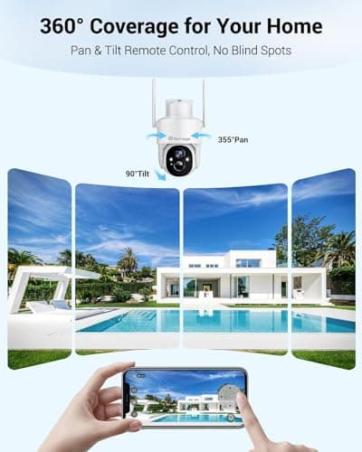 Solar Security Cameras Wireless Outdoor, 2K WiFi Cameras for Home Security, 360° PTZ Surveillance Camera with PIR, Color Night Vision, 2-Way Talk, IP66 Waterproof, SD/Cloud, Work with Alexa (2 Pack) 5