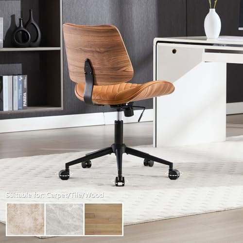 BERYTH Home Office Chair No Arms with Wheels, Adjustable Height PU Leather Mid Back, 360 Swivel Computer Small Desk Chair, Armless Modern Walnut Style for Office, Reading Meeting Room(Brown) 7