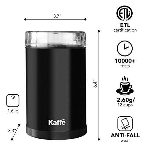 Kaffe One-Touch Coffee Grinder Electric w/Cleaning Brush (3 oz) - Coffee Grinders for Home Use - Up to 12 Cups of Coffee per Grind - Easy On/Off Coffee Bean Grinder - Black 7