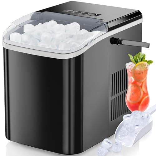 DUMOS Ice Maker Countertop Ice Machine Compact Size with Handle, 26lbs in 24Hrs, Black