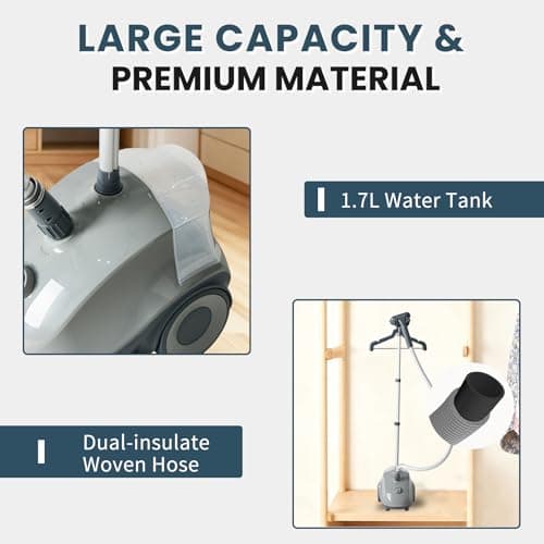 DUMOS Garment Steamer for Clothes Standing, 1500W Efficient Clothes Steamer Standing, 1.7L Water Tank for 55 Min Continuous Steaming with Wheels, Professional Fast Heating Wrinkle Remover 6