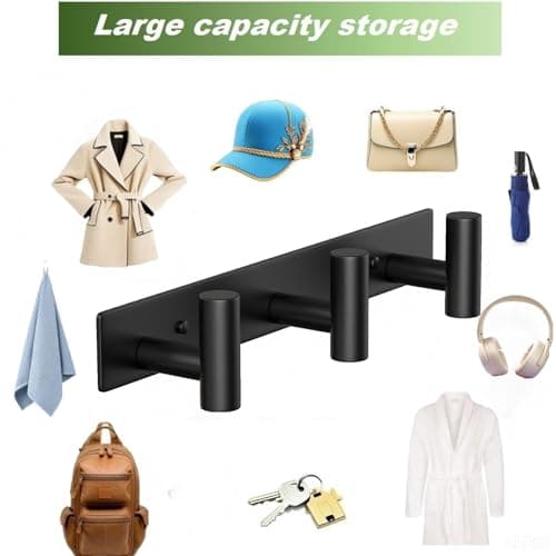 VINHOLD Wall Mounted Coat Rack-3 Hooks, Heavy Duty Stainless Steel Wall Hooks for Towel Coat Bag, Hat Rack Coat Hanger Coat Hooks Towel Racks for Bathroom Entryway Kitchen Hotel Office (Black, 1 Pack) 7