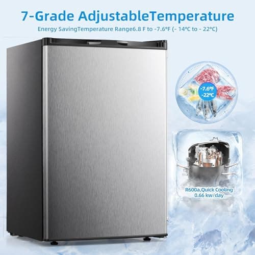 LHRIVER 3.0 Cu.ft Upright Freezer, Compact Mini Freezer with Removable Shelves, Adjustable Thermostat, Reversible Door Hinge, Quiet Small Freezer Upright for Home/Office/Kitchen/Dorm (Silver) 3