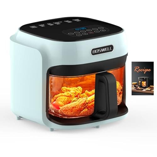 BOSWELL Glass Air Fryer, 7.5 QT with Transparent Fry Bowl, Circulating Heating, Temperature Control, Stainless Steel Air Fryer Roast, Dishwasher Safe (Green)